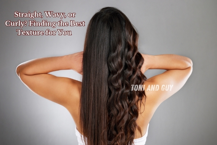 A model showcasing straight and wavy hair textures at TONI & GUY Coimbatore for a style comparison