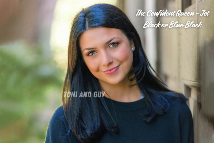 A model with jet black or blue-black hair colour styled beautifully at TONI & GUY Coimbatore